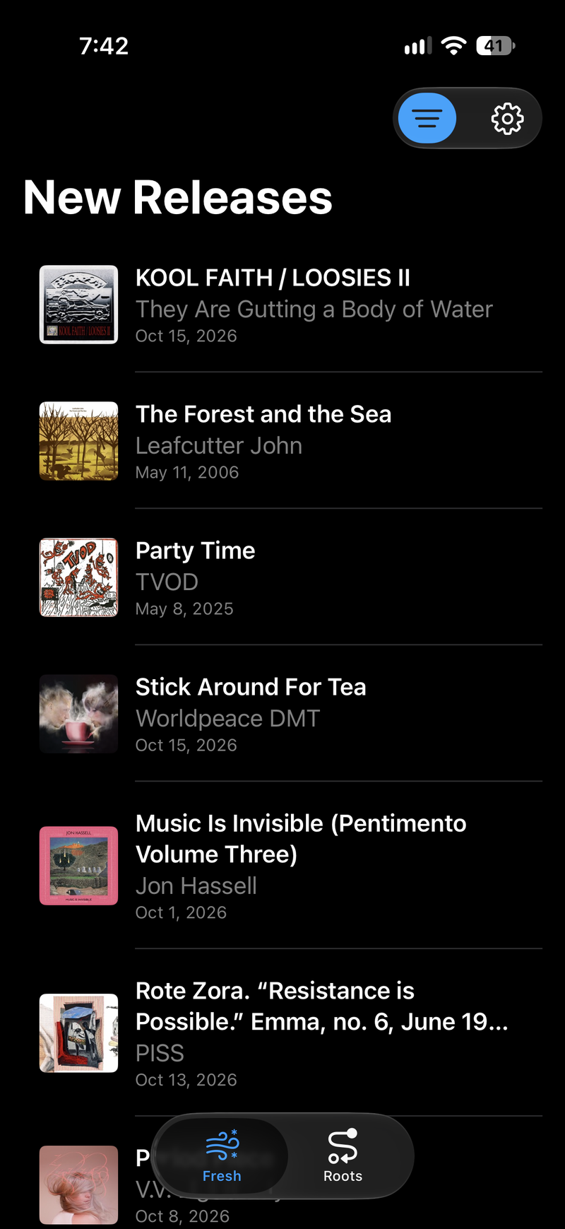 A screenshot of my music app beta on iOS